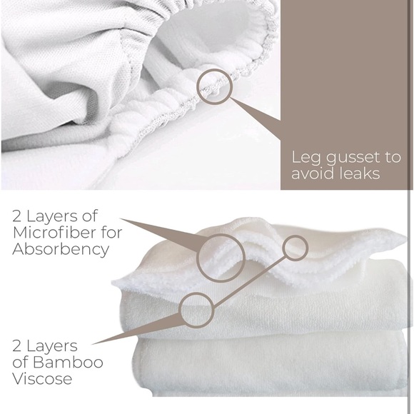 Nora's Nursery 7 Cloth Pocket Diapers 7 Inserts & 1 Wet Bag One Size Surfa Up - Picture 6 of 6